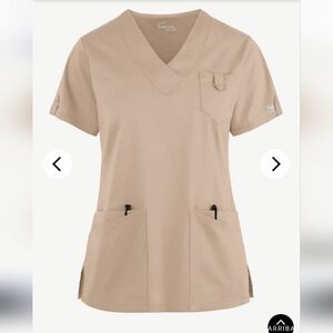 Women’s V-Neck Scrub Tunic Top in Tan